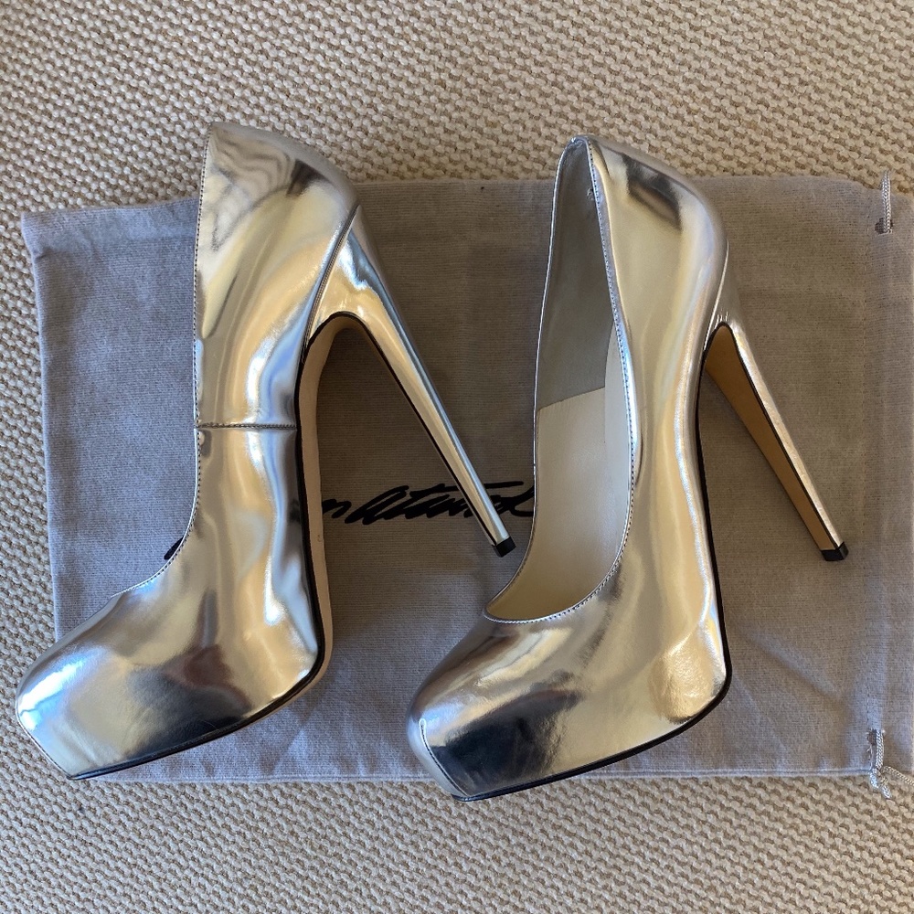 Brian Atwood silver stilettos